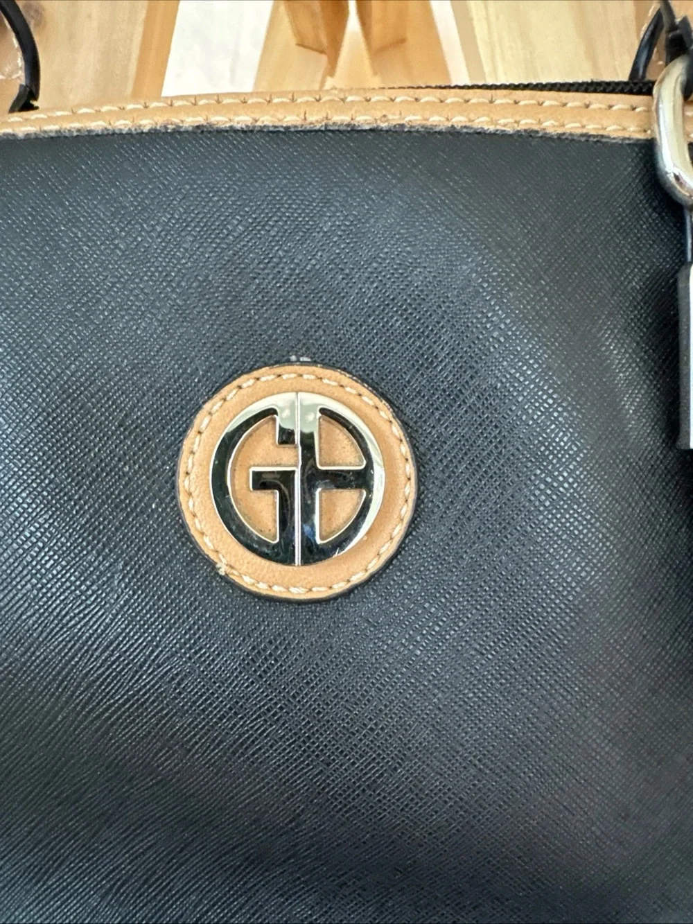 Giani Bernini Black and Tan Saffiano Satchel